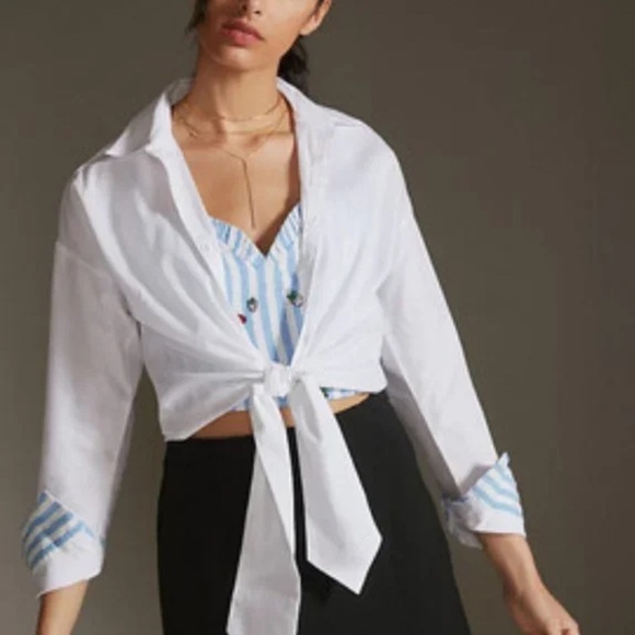 NWT MAEVE BY ANTHROPOLOGIE Tie-Front Button Down Collared Shirt Size 8 - Picture 2 of 12
